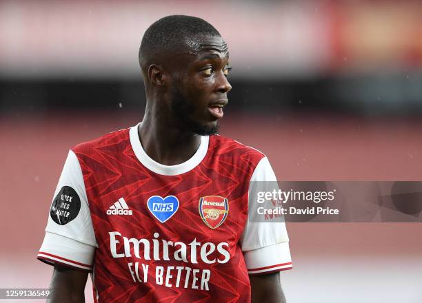 Nicolas Pepe of Arsenal during the Premier League match between Arsenal FC and Watford FC at Emirates Stadium on July 26, 2020 in London, England.