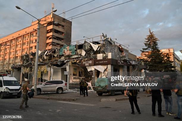 This photograph shows a restaurant in Kramatorsk, eastern Ukraine, after a missile strike hit iton June 27, 2023. At least three people were killed...
