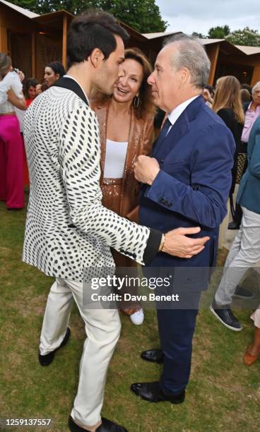 Mark-Francis Vandelli, Isabelle Chopin De La Bruyere and David Armstrong-Jones, 2nd Earl of Snowdon, attend The Serpentine Summer Party 2023 at The...