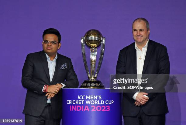Board of Control for Cricket in India secretary Jay Shah and International Cricket Council Chief Executive Officer Geoff Allardice pose for a photo...