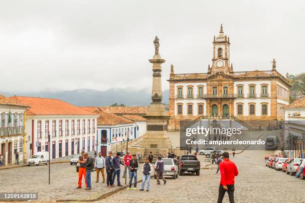 town square view of ouro preto, minas gerais, brazil in a cloudy winter day - ouro preto stock pictures, royalty-free photos & images