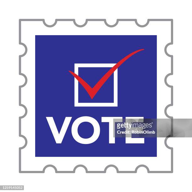 stockillustraties, clipart, cartoons en iconen met stem vink merk postzegel - voting by mail