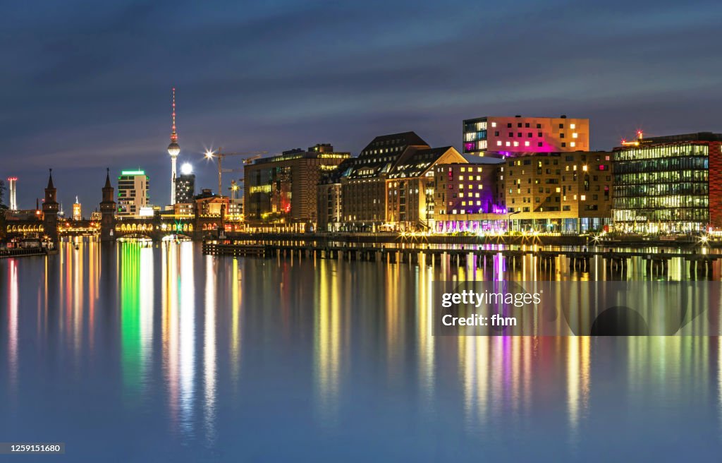 Berlin skyline panorama "Mediaspree" (Kreuzberg-Friedrichshain, Berlin, Germany)