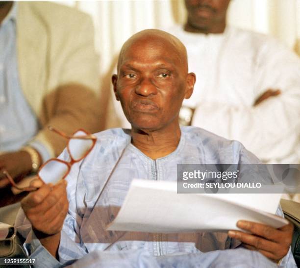 Opposition leader Abdoulaye Wade, at 74 leader of the Senegalese Democratic Party and candidate of the 20-party opposition coalition, holds a press...