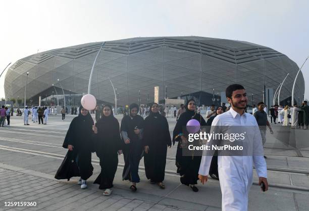 Worshipers leaving the stadium after performing the Eid al-Adha morning prayer at the Education City Stadium It is the stadium where FIFA World Cup...