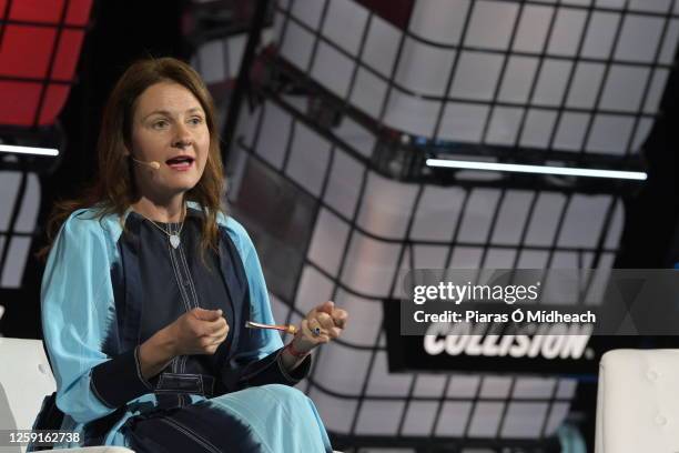 Toronto , Canada - 28 June 2023; Michelle Zatlyn, Co-founder, President & COO, Cloudflare, on Centre Stage during day two of Collision 2023 at...