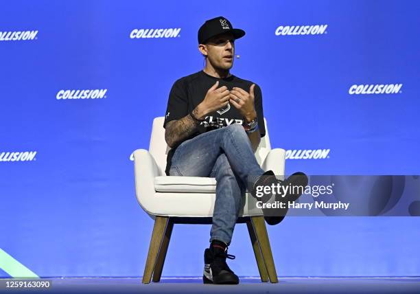 Toronto , Canada - 28 June 2023; Kris Versteeg, 2X Stanley Cup Champion, on SportsTrade stage during day two of Collision 2023 at Enercare Centre in...