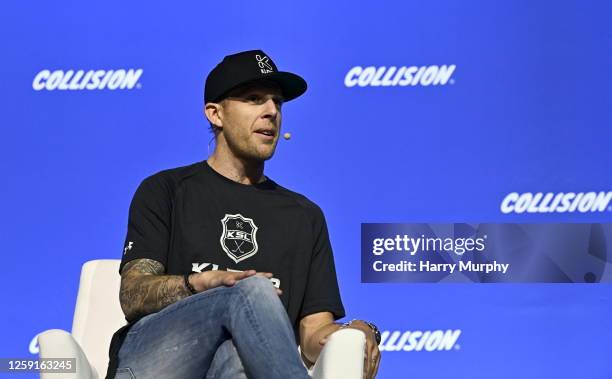Toronto , Canada - 28 June 2023; Kris Versteeg, 2X Stanley Cup Champion, on SportsTrade stage during day two of Collision 2023 at Enercare Centre in...