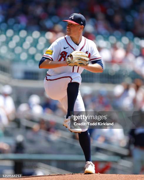 Kolby Allard of the Atlanta Braves pitches during the first inning against the Minnesota Twins at Truist Park on June 28, 2023 in Atlanta, Georgia.