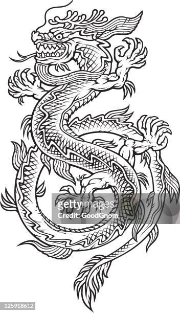dragon east - white dragon tattoo stock illustrations
