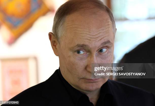 Russian President Vladimir Putin visits the Naryn-Kala fortress in Derbent in Russia's Republic of Dagestan on June 28, 2023.