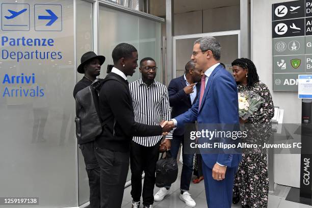 Juventus New Signing Timothy Weah Arrives In Turin on June 28, 2023 in Turin, Italy.