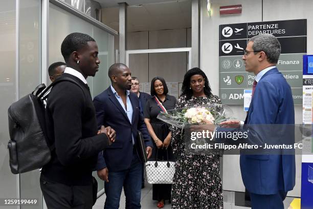 Juventus New Signing Timothy Weah Arrives In Turin on June 28, 2023 in Turin, Italy.