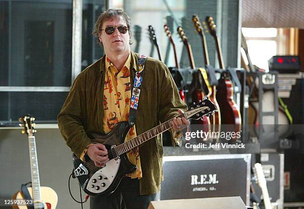Peter Buck of R.E.M. Plays guitar as he records an album in Bryan Adam's recording studio March 5, 2007 in Vancouver, British Columbia.