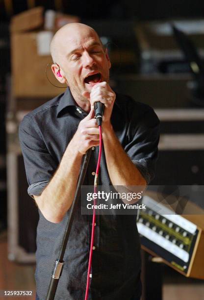 Michael Stipe of R.E.M. Sings as he records an album in Bryan Adam's recording studio March 5, 2007 in Vancouver, British Columbia.