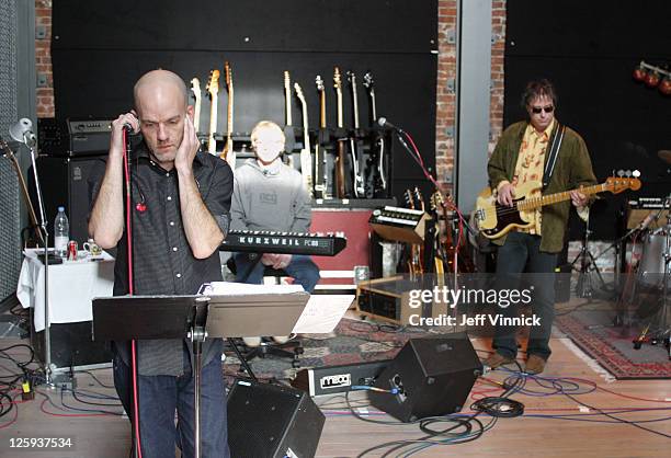 Michael Stipe, Mike Mills and Peter Buck of R.E.M. Record an album in Bryan Adam's recording studio March 5, 2007 in Vancouver, British Columbia.