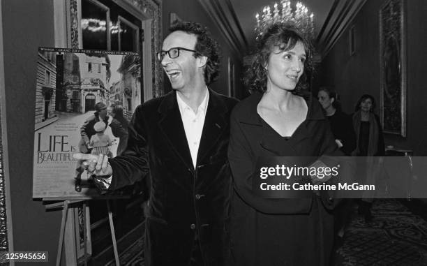 Roberto Benigni and his wife, Nicoletta Braschi at the New York premiere of the movie 'Life Is Beautiful' at the Gotham Theater on October 1998 in...