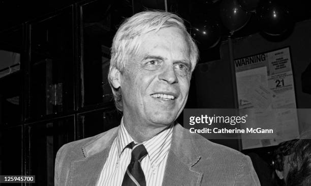 George Plimpton poses for a photo at a party for the 25th anniversary of Elaine's restaurant on April 25, 1988 in New York City, New York.