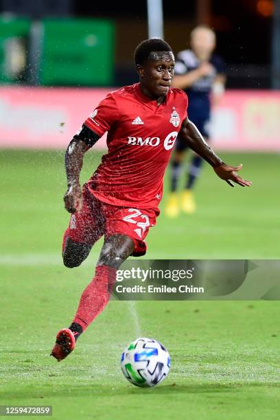 Richie Laryea of Toronto FC controls the ball during a round of sixteen match between Toronto FC and New York City FC of the MLS Is Back Tournament...