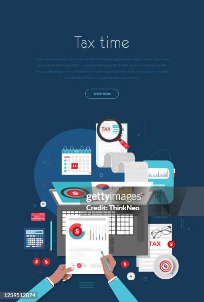 online tax payment concept, people fill out a tax form online, suitable for web landing page - electronic form stock illustrations