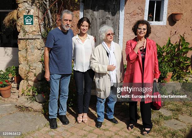 Film maker Fernando Trueba, Aida Folch, Chus Lampreave and Claudia Cardinale pose during 'El artista y la modelo' in Batet de la Serra on September...
