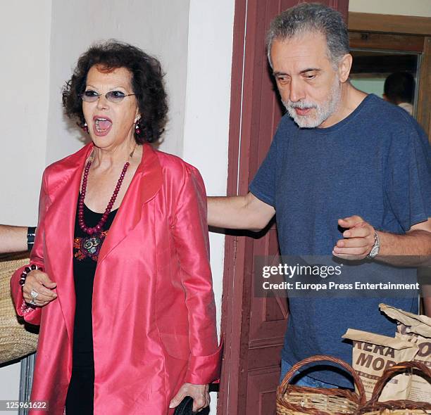 Film maker Fernando Trueba and Claudia Cardinale pose during 'El artista y la modelo' in Batet de la Serra on September 21, 2011 in Olot, Spain.