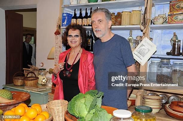 Film maker Fernando Trueba and Claudia Cardinale pose during 'El artista y la modelo' in Batet de la Serra on September 21, 2011 in Olot, Spain.