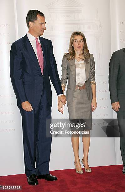 Prince Felipe of Spain and Princess Letizia of Spain attend 'Luis Carandell' Journalism Award Ceremony at the Senate Building on September 22, 2011...