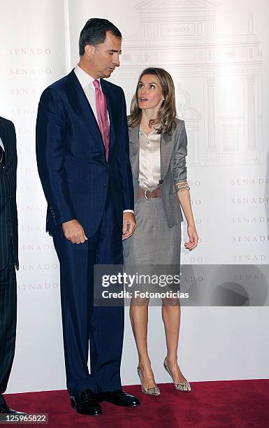 Prince Felipe of Spain and Princess Letizia of Spain attend 'Luis Carandell' Journalism Award Ceremony at the Senate Building on September 22, 2011...