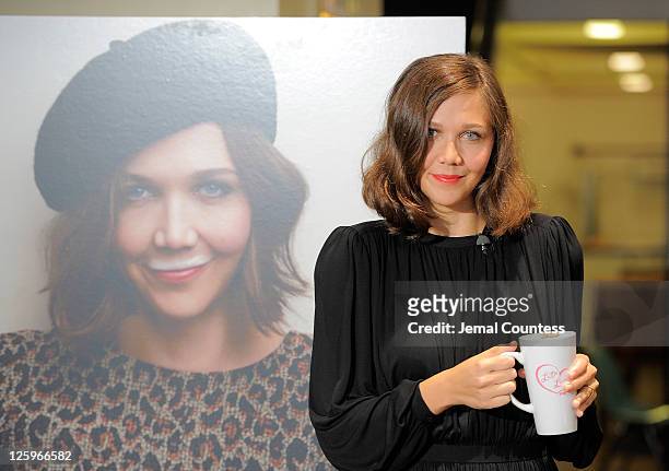 Actress Maggie Gyllenhaal poses for a photo a she unveils her "got milk?" ad at City Bakery on September 22, 2011 in New York City.