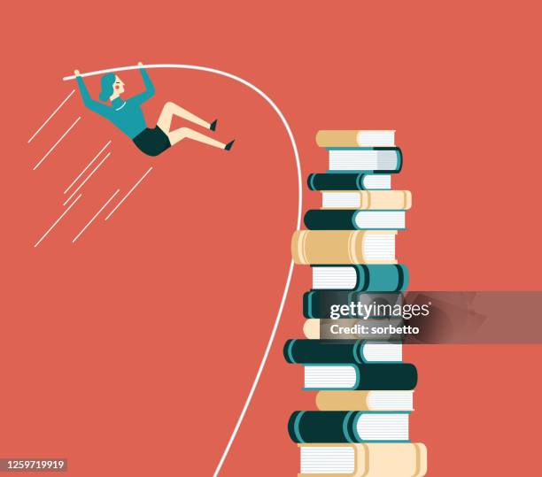 knowledge - businesswoman - long jump stock illustrations