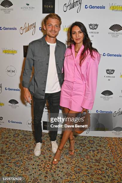 Belgian tennis player David Goffin and Stephanie Goffin attend Wimby Wednesday hosted by The Aubrey at Mandarin Oriental Hyde Park on June 28, 2023...