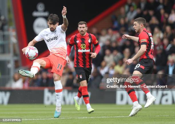 West Ham United's Lucas Paqueta during the Premier League match between AFC Bournemouth and West Ham United at Vitality Stadium on April 23, 2023 in...