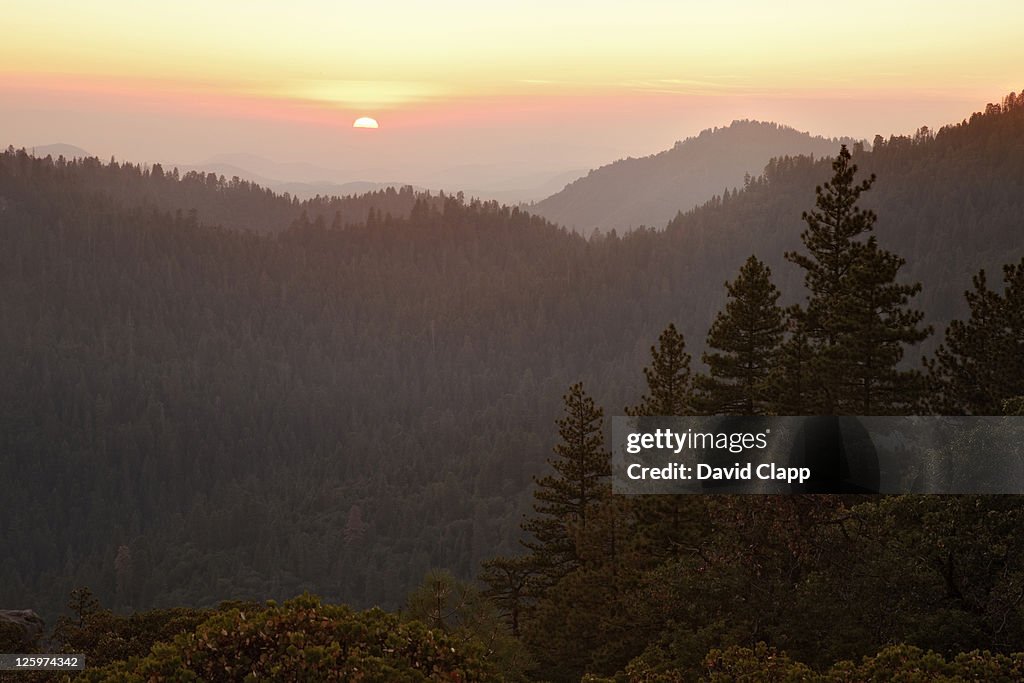 Sunset from Sunset Rock, a hillside in Sequoia National Park in East Central California, Sierra Nevada, California, United States of America