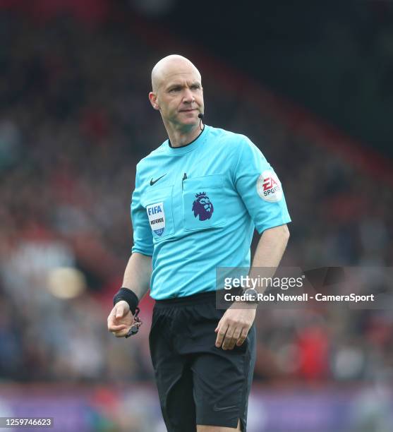 Referee Anthony Taylor during the Premier League match between AFC Bournemouth and West Ham United at Vitality Stadium on April 23, 2023 in...
