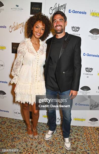 Susan Chardy and French tennis player Jérémy Chardy attend Wimby Wednesday hosted by The Aubrey at Mandarin Oriental Hyde Park on June 28, 2023 in...