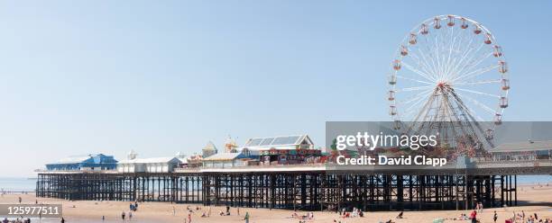 the central pier made in 1868 by john isaac mawson on blackpool beach, blackpool, lancashire, england, uk - blackpool stock pictures, royalty-free photos & images