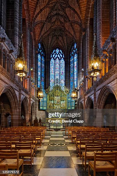 rows of seats in the lady chapel in liverpool anglican cathedral, merseyside, uk - liverpool cathedral stock pictures, royalty-free photos & images