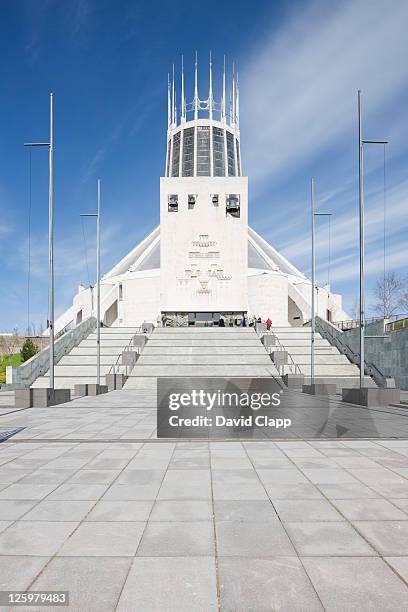 modern architecture of liverpool metropolitan cathedral, merseyside, uk - liverpool cathedral stock pictures, royalty-free photos & images