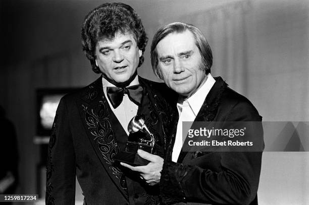 Conway Twitty and George Jones at the 1981 Grammy Awards at Radio City Music Hall in New York City on February 25, 1981.