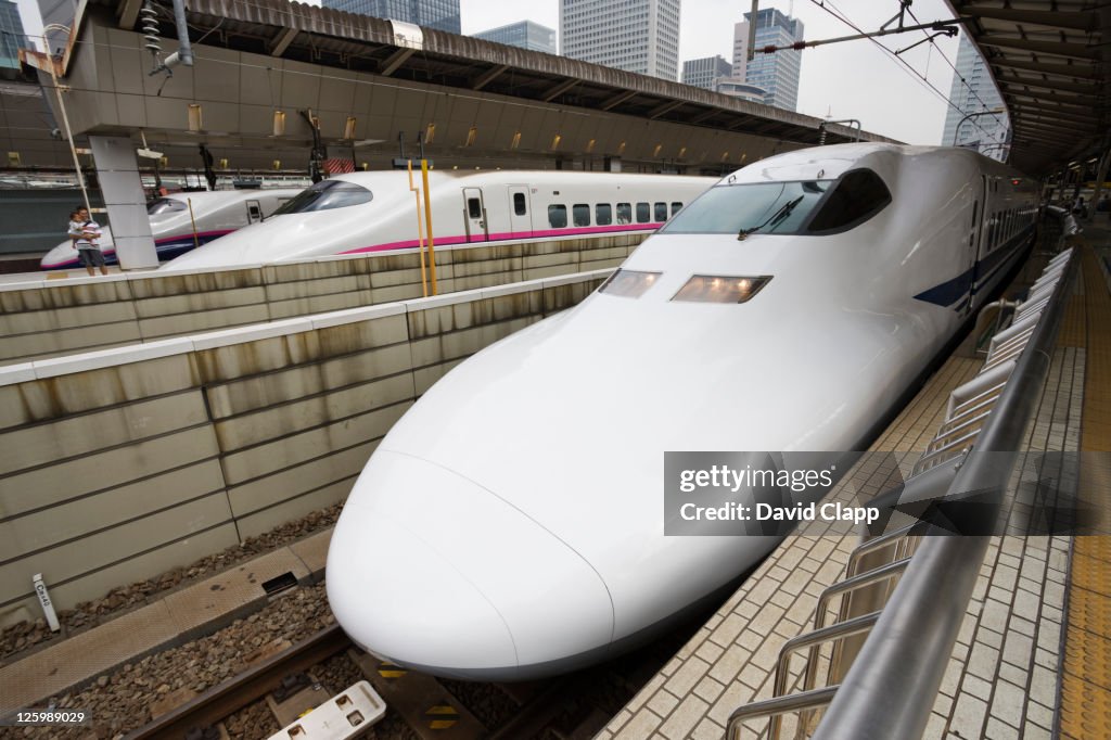 Nozomi-style bullet train in Kyoto railway station, Japan