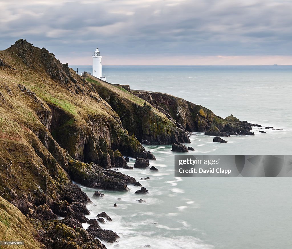 Dawn at Start Point Lighthouse in South Devon, England, UK