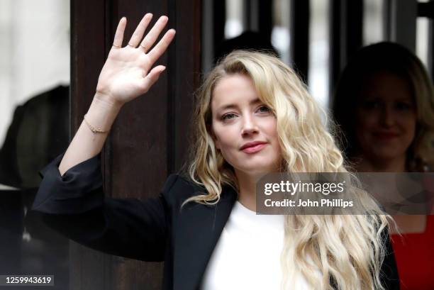 Amber Heard arrives at the Royal Courts of Justice, the Strand on July 27, 2020 in London, England. The Hollywood actor Johnny Depp is suing News...