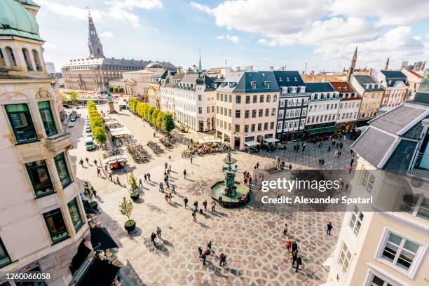 aerial view of stroget in copenhagen, denmark - copenhagen fotografías e imágenes de stock