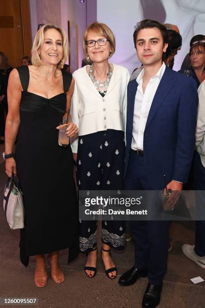 Emily Maitlis, Victoria Wakely and Dinos Sofos attend Bloomberg UK's Summer reception at National Portrait Gallery on June 28, 2023 in London,...