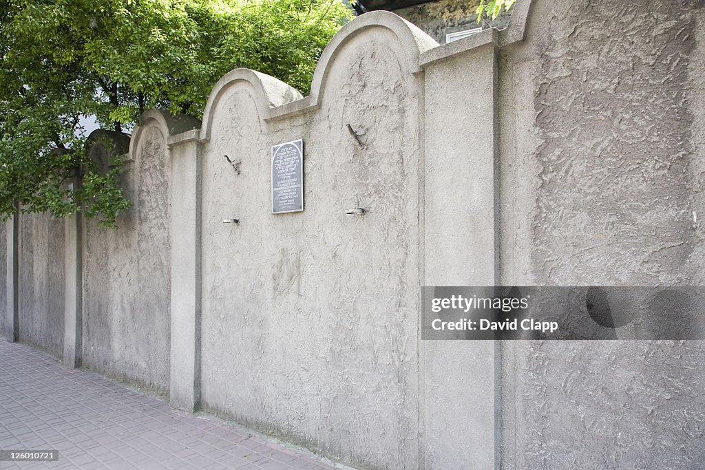 The last remaining section of ghetto wall in the Podgorze district of Krakow, Poland, Eastern Europe