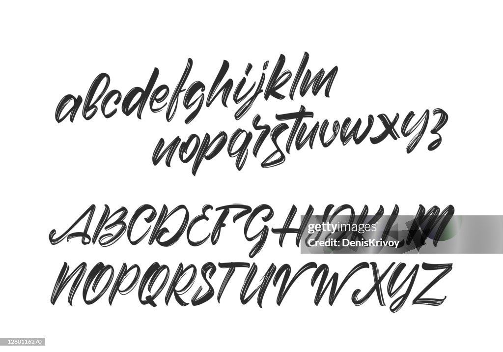 A Cursive Vector Vector Cursive Handwritten Brush Font English Abc Alphabet On White ...