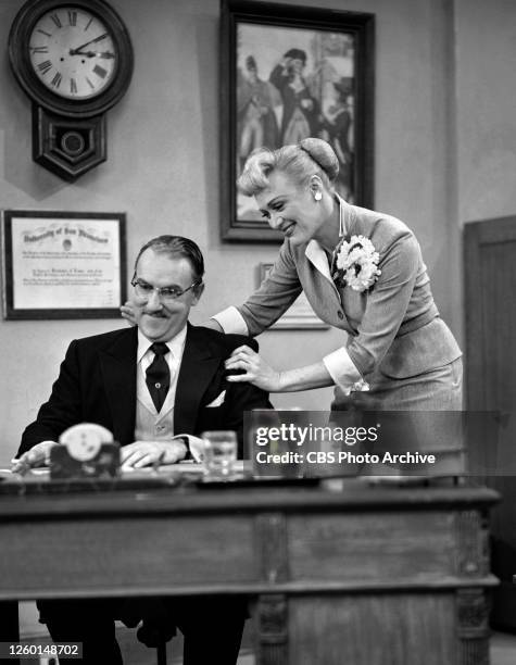Our Miss Brooks. A CBS television situation comedy. Left to right, Gale Gordon and Eve Arden . January 1, 1953.