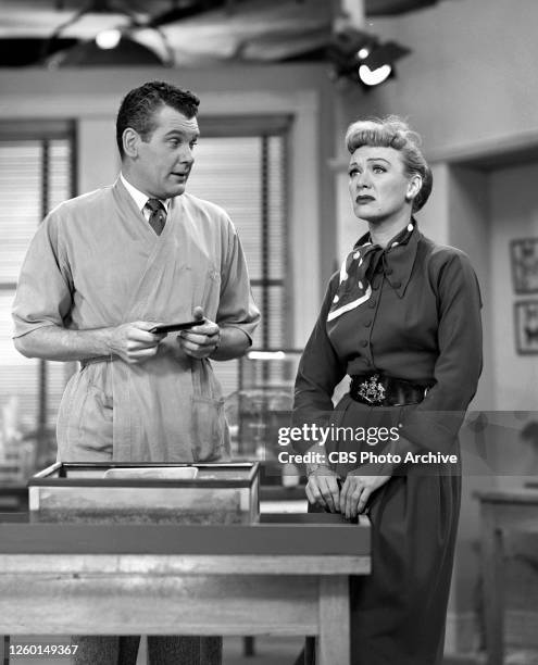 Our Miss Brooks. A CBS television situation comedy. Left to right, Robert Rockwell and Eve Arden . January 1, 1953.