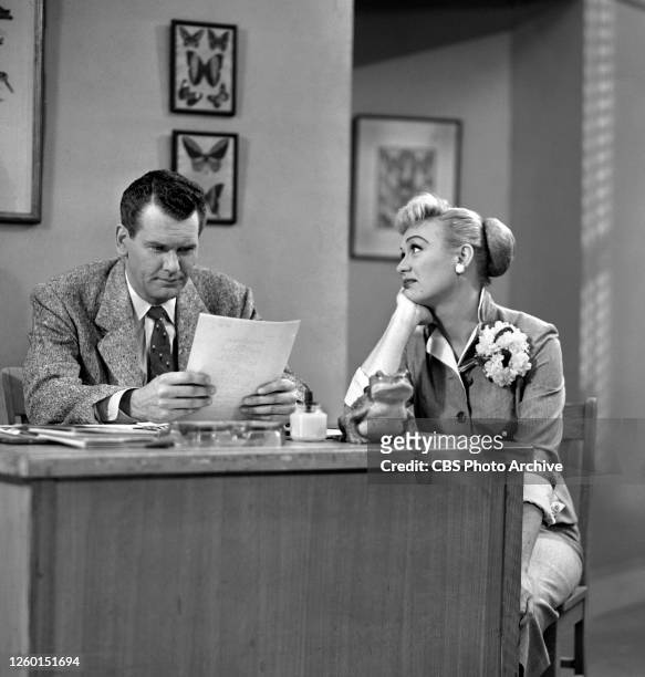 Our Miss Brooks. A CBS television situation comedy. Left to right, Robert Rockwell and Eve Arden . January 1, 1953.